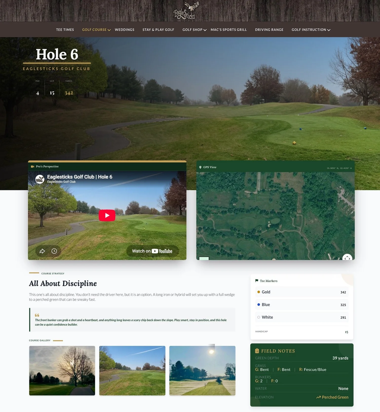 EagleSticks Hole Six marketing page, built for desktop and mobile