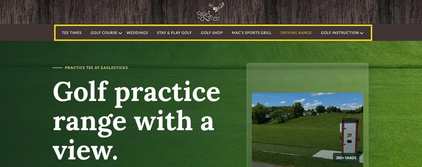 smbGOLF best practice top level website menu organization