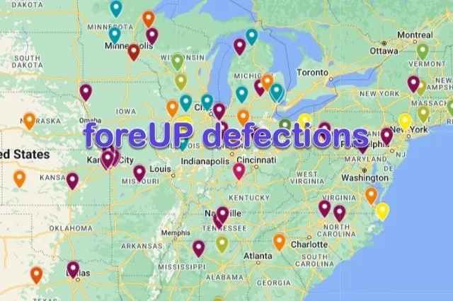 Map showing golf course locations that have stopped using foreUP